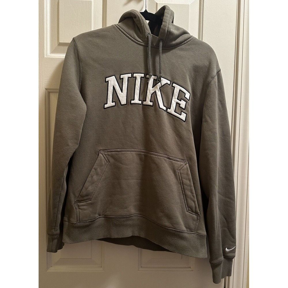 NIKE sweatshirt vintage 70 80s BIG‎ letter swish green hooded front pocket M